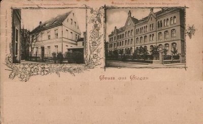 Lata 1898-1900, obrazek po prawej stronie przedstawia moją szkołę, wówczas Madchenschule -Szkoła dla Dziewcząt
